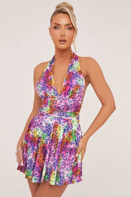 Special Buy chic slip dressMulti Leopard Print Halter Neck Mini Dress - Aria
