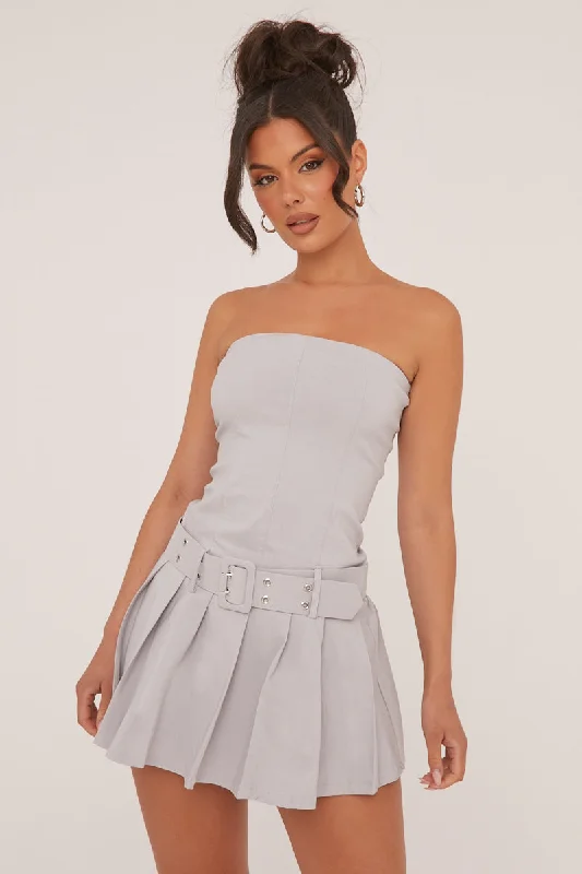 Warehouse Sale satin dressGrey Bandeau Pleat Detail Waist Belt Mini Dress - Clover