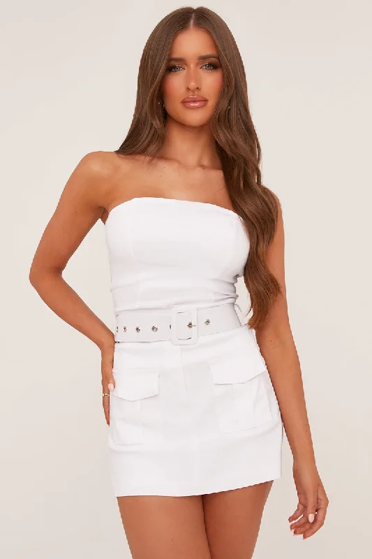 Price Cut floral wrap dressWhite Bandeau Self Belt Mini Playsuit - Juni