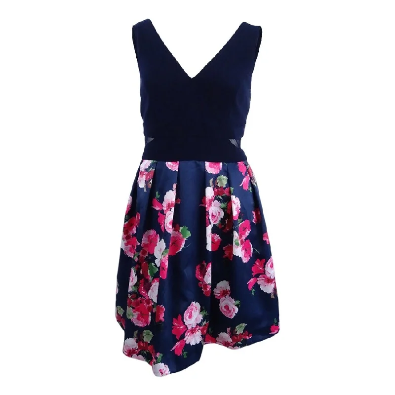 Savings Galore shift dressXscape Women's Illusion Floral-Print Fit & Flare Dress (12, Navy)