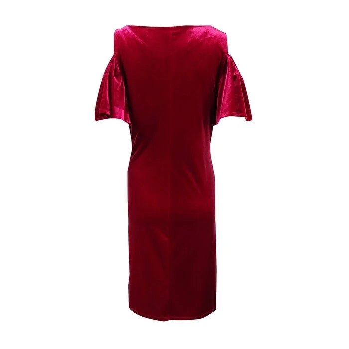 Super Deal romantic dressMSK Women's Velvet Ruffled Cold-Shoulder Shift Dress