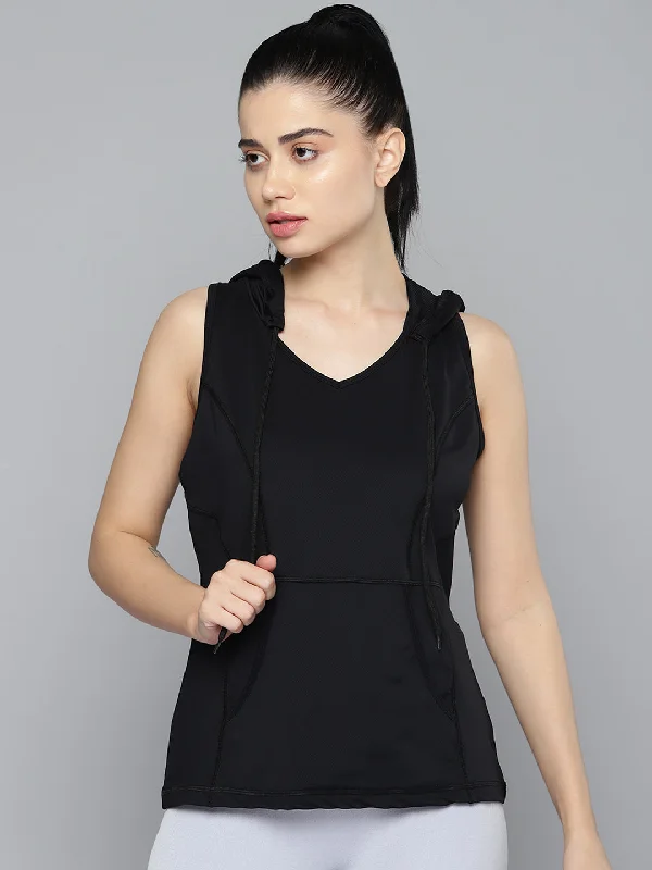Crazy Deals Fitkin  Women's Black Loose Training or Gym Hooded T-shirt