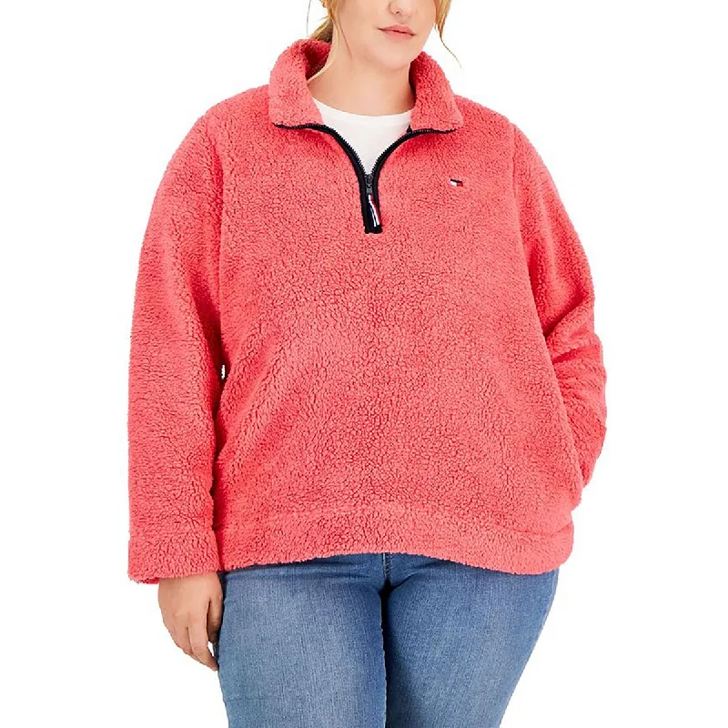 Buy Now Tommy Hilfiger Womens Plus Sherpa Long Sleeve 3/4 Zip Pullover