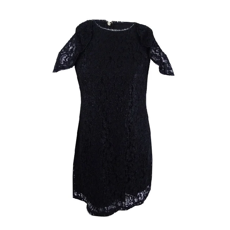 Overstock Sale romantic dressTommy Hilfiger Women's Cold-Shoulder Glitter Lace Dress (12, Black)