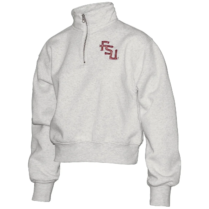 Price Break ZooZatz Women's Stacked FSU 1/4 Zip Crop Fleece - Oatmeal