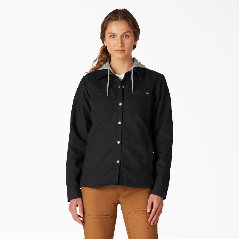 Special Promotion Women's Duck Hooded Shirt Jacket - Black