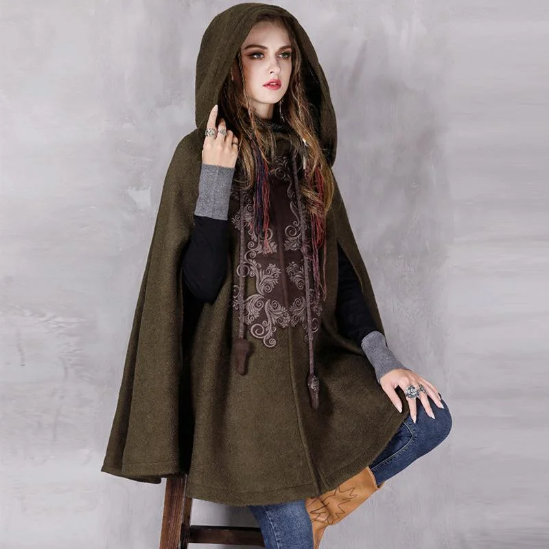 Massive Deals Vintage Spring Woolen Sleeveless Hooded Cloak Loose Tops Coat