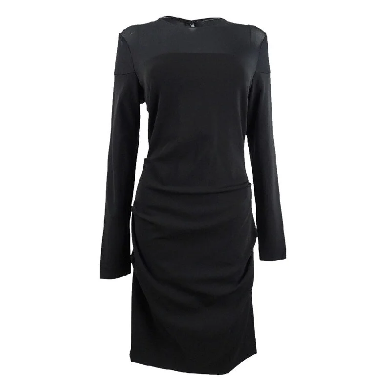 Savings Spectacular pleated dressNicole Miller Women's Ruched Mesh-Trim Dress