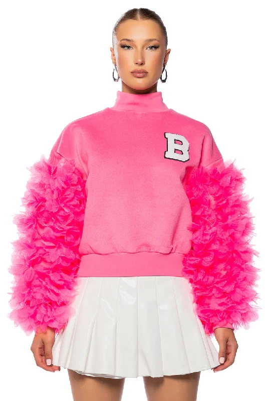 Mega Deal UPPER EAST SIDE PINK RUFFLE SLEEVE SWEATSHIRT
