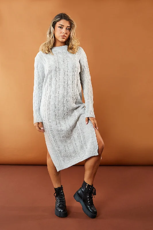 Shop and Save off-the-shoulder dressGrey Cabled Knit Oversized Midi Dress - Susan