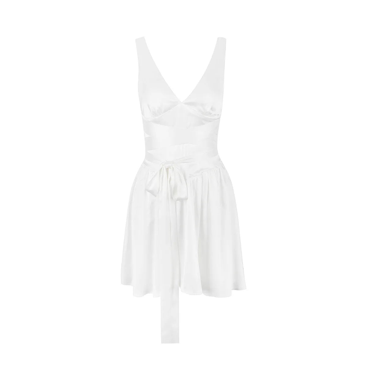 Seasonal Sale vintage dressA&A White Satin Summer V Neck A Line Mini Dress
