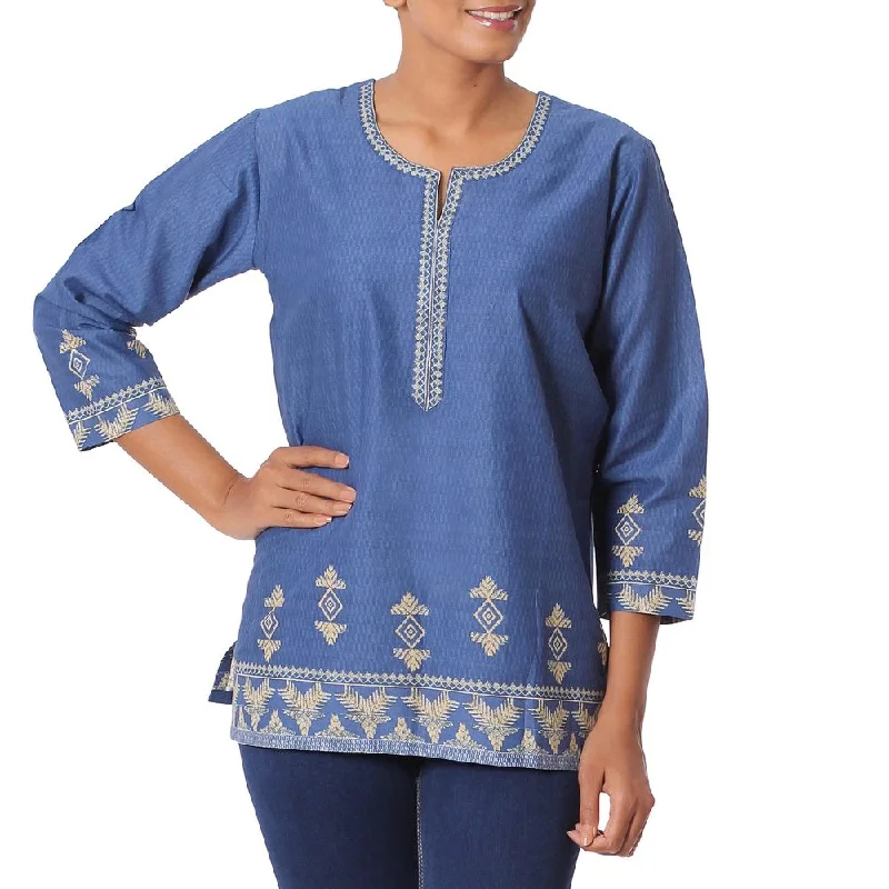 Great Bargains stylish dressHandmade Cotton 'Blue Geometric Brilliance' Tunic (India)