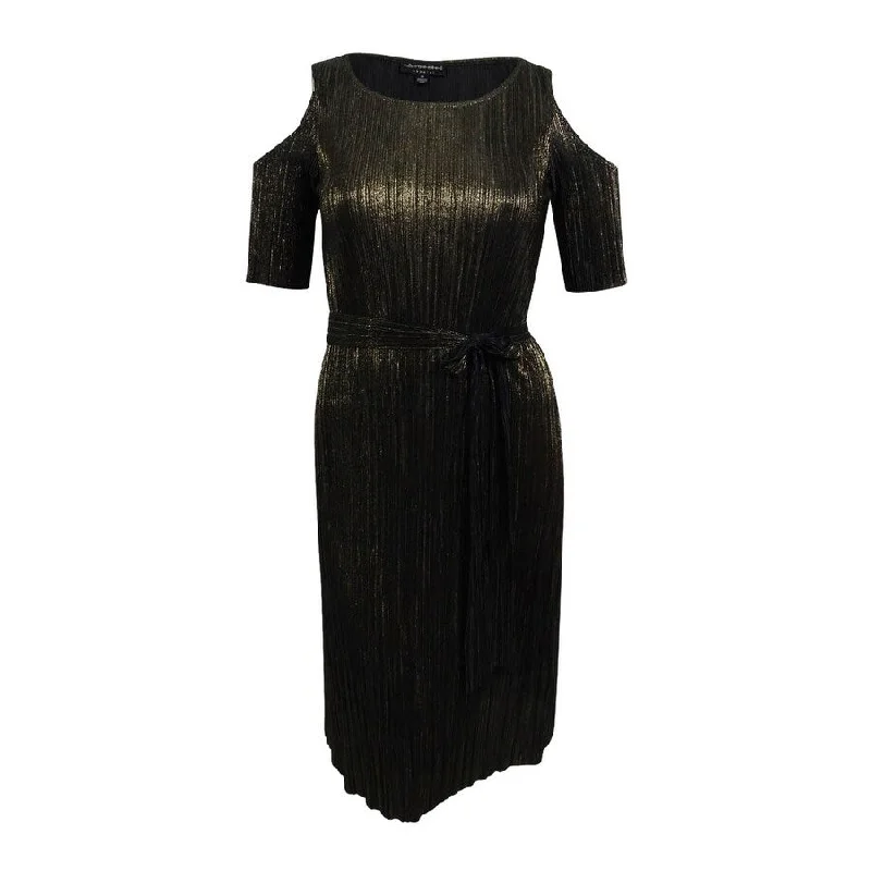 Bonus Savings elegant evening dressConnected Women's Belted Metallic Crinkled Party Dress