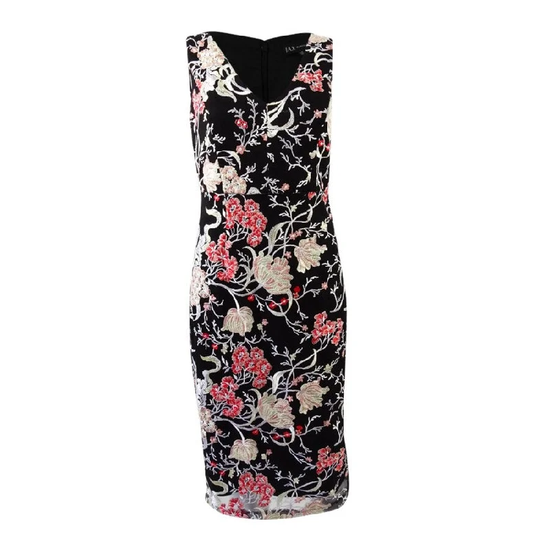 Midnight Sale party-ready dressJAX Women's Embroidered V-Neck Sheath Dress (2, Black/Multi)