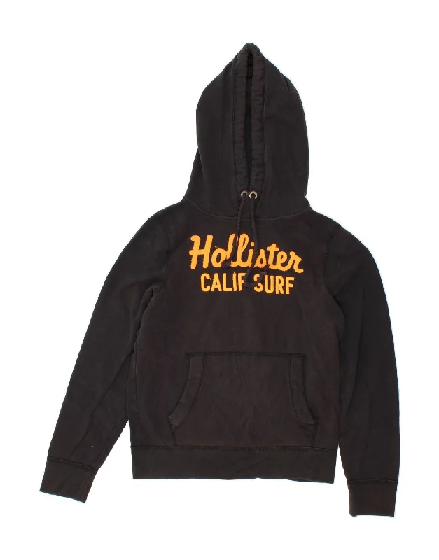 Huge Discounts HOLLISTER Womens Graphic Hoodie Jumper UK 16 Large Black Cotton