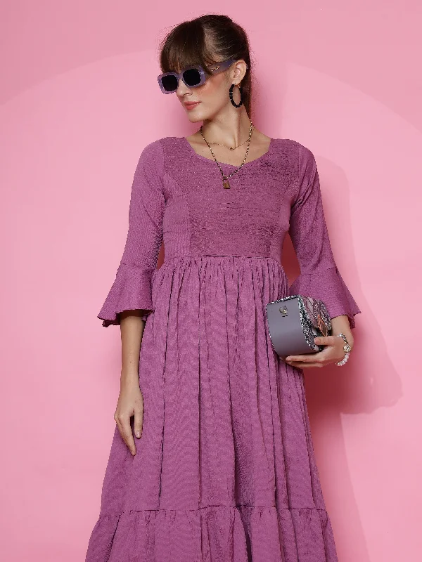 Stock Up and Save casual day dressWomen Purple Fit and Flare Midi Dress