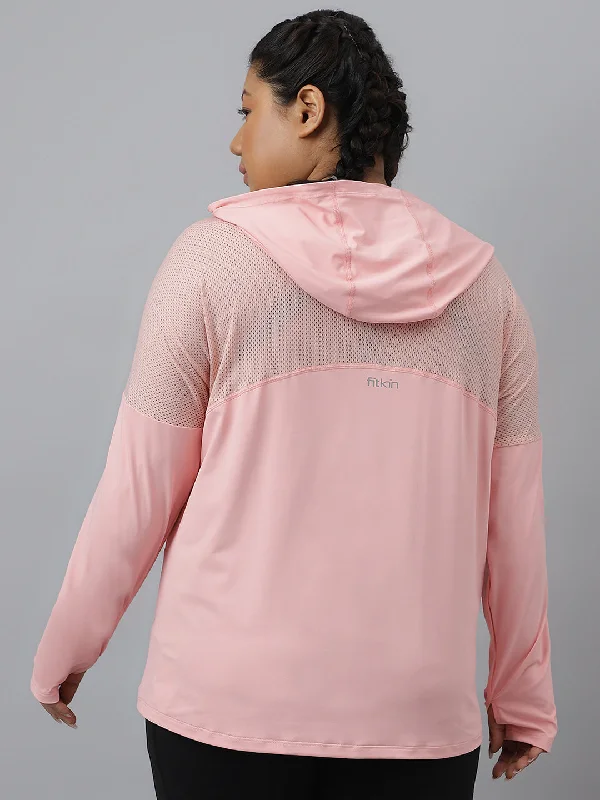 Extra Savings Fitkin Plus Size Pink Super Soft Anti-Odor Pink Long Sleeve Hoodie