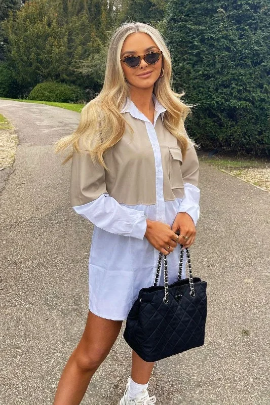 Amazing Deals comfy maxi dressStone Faux Leather Panel Shirt Dress - Arriya