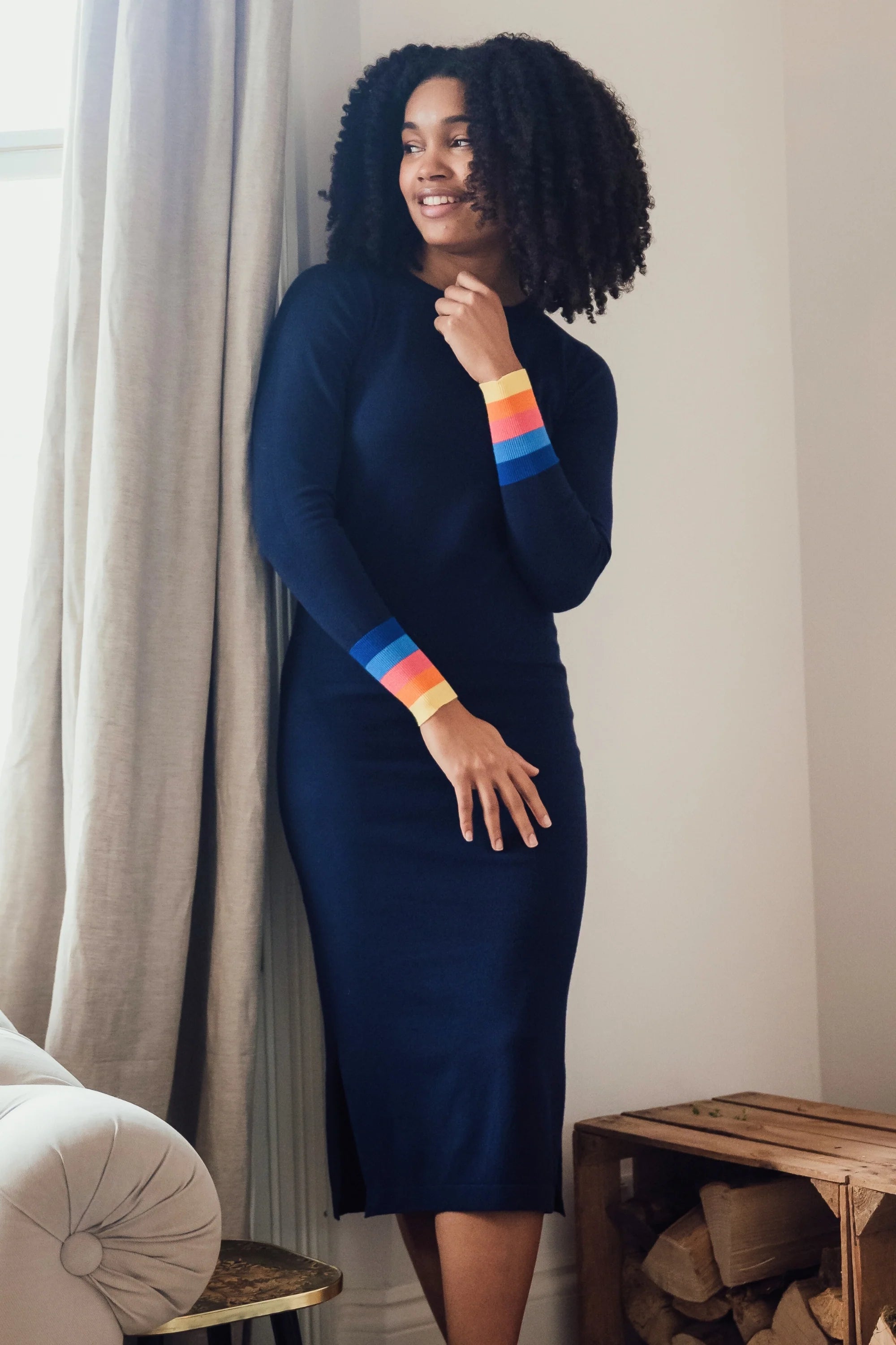 Amazing Deals evening dressLISELLE KNIT DRESS (NAVY/SUNSET CUFFS)