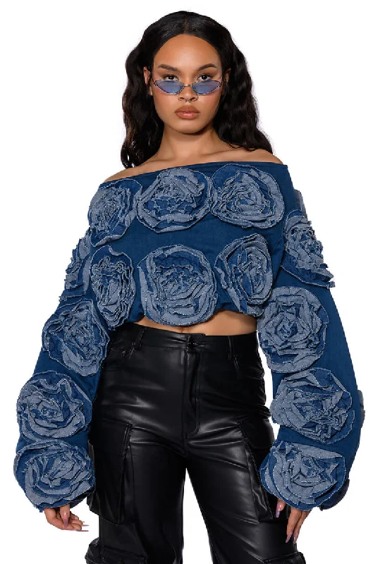 Special Savings EASY DENIM OFF THE SHOULDER SWEATSHIRT