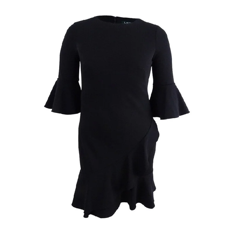 Year-End Clearance casual knit dressLauren by Ralph Lauren Women's Crepe Ruffled Bell-Sleeve Dress
