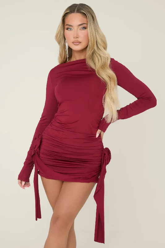 Today's Special elegant maxi dressWine Rose Detail Drape Mini Dress - Sara