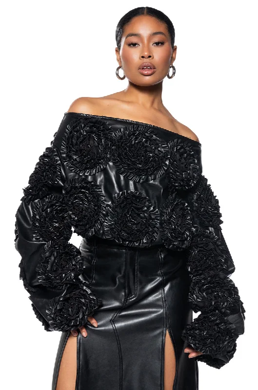 Bargain Blast EASY FAUX LEATHER OFF THE SHOULDER SWEATSHIRT