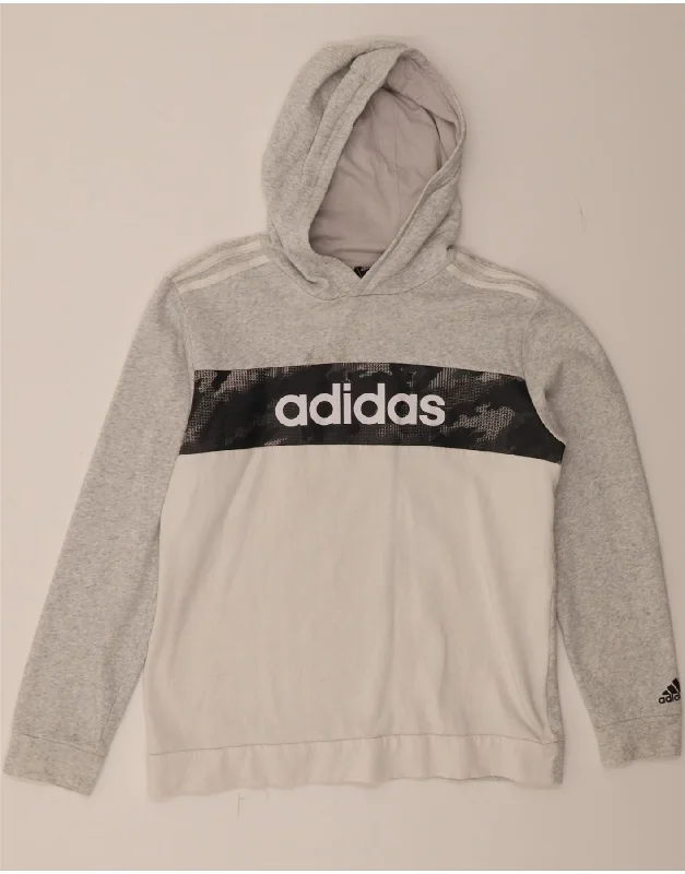 Exclusive Savings ADIDAS Boys Graphic Hoodie Jumper 15-16 Years Grey Colourblock Cotton