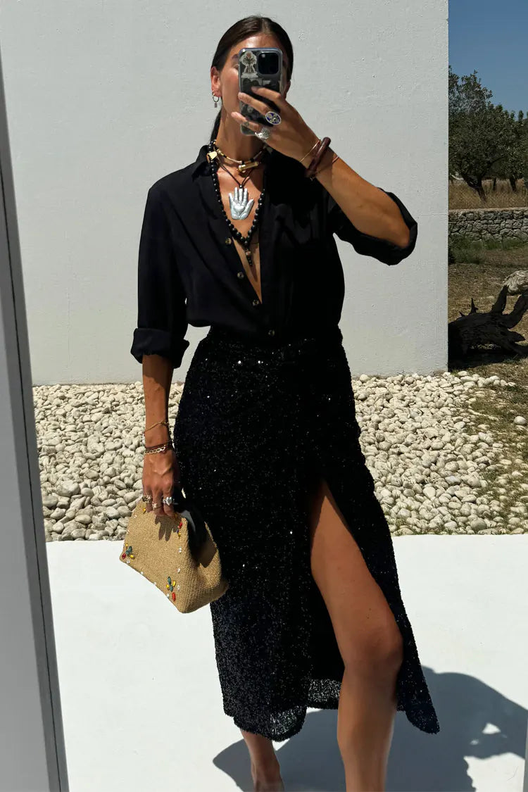 Final Markdown chic dressSequin Maxi Wrap Jaspre Skirt (Black)