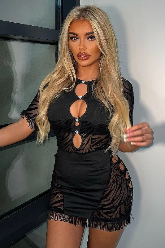 Great Deals elegant shift dressBlack Zebra Print Cut Out Mesh Mini Dress - Josslyn