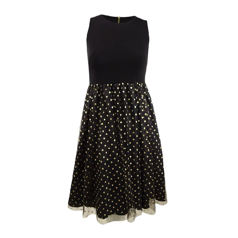 Markdown Madness trendy bodycon dressCalvin Klein Women's Clip-Dot Fit & Flare Dress (8, Black/Gold) Markdown Madness trendy bodycon dressCalvin Klein Women's Clip-Dot Fit & Flare Dress (8, Black/Gold)