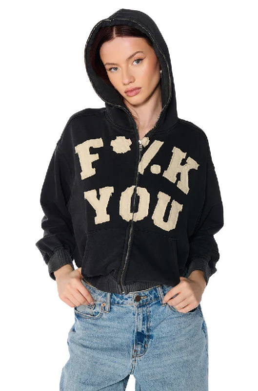Super Deal GRAPHIC LANGUAGE MINERAL WASH ZIP UP SWEATSHIRT