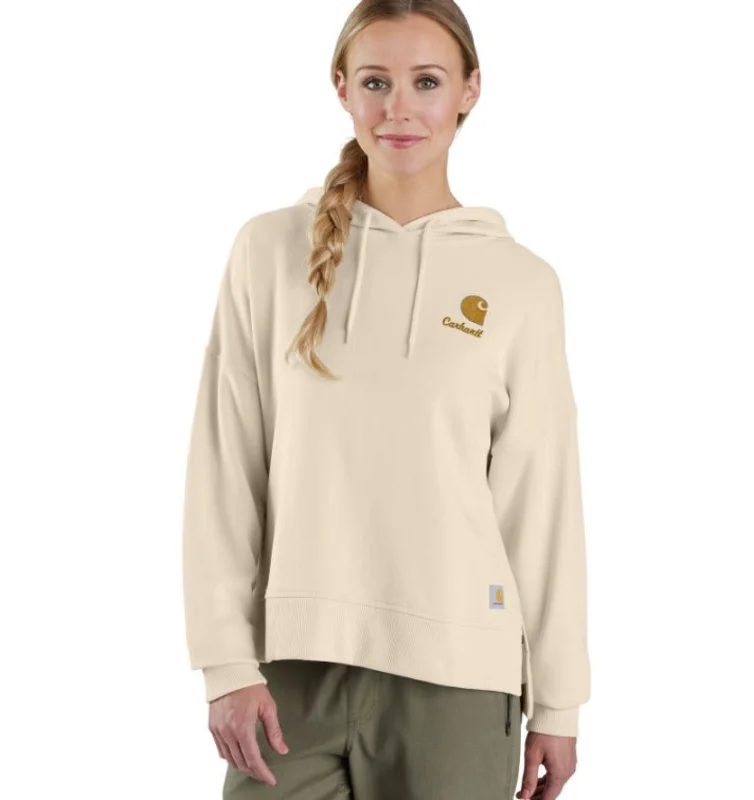 Price Blitz Women's Tencel Fiber Series Relaxed Fit Graphic Hooded Sweatshirt - Oat Milk