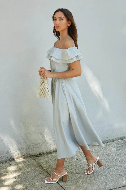 Special Discount pleated maxi dressOFF SHOULDER RUFFLED DRESS