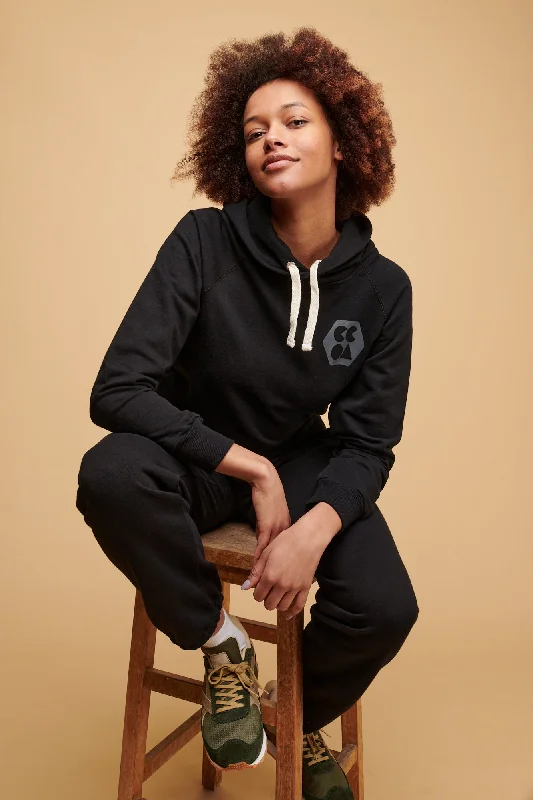 Bonus Savings Womens Raglan Hooded Sweatshirt Plastic Free - Black