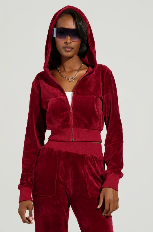 Price Slash VELOUR GALORE FITTED ZIP UP IN BURGUNDY