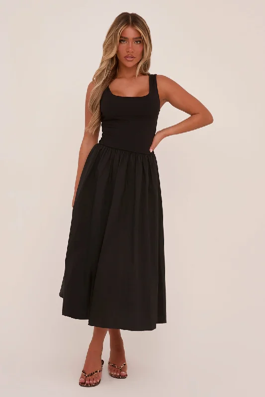 Must-Have Deals winter dressBlack Rib Knit Drop Waist Scoop Neck Maxi Dress - Elian