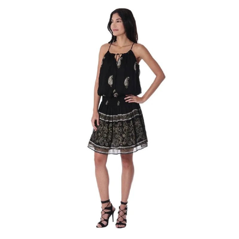 Bargain Blast lace-up dressHandmade Paisley Midnight Viscose Sleeveless A-Line Dress (India)