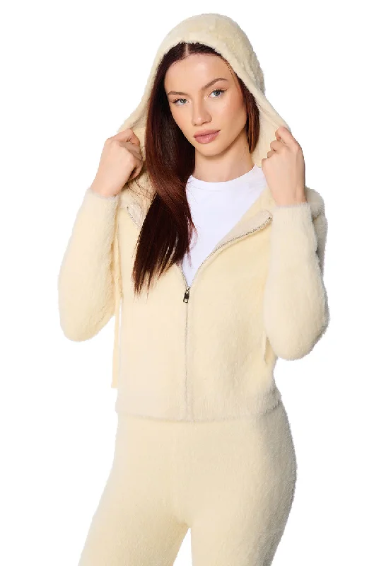 TIME-Limited Offer UNWIND FUZZY ZIP UP HOODED SWEATER