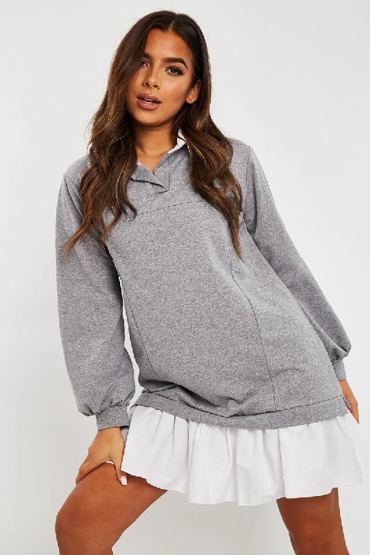 Act Fast puff sleeve dressGrey Oversized Jumper Shirt Dress - Islah