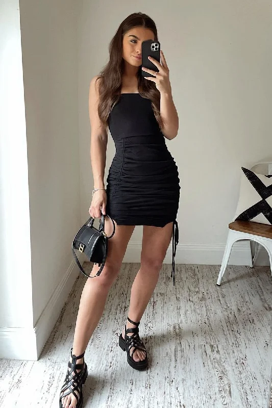 Crazy Deals off-the-shoulder dressBlack Ruched Centre Mini Dress - Gabriella