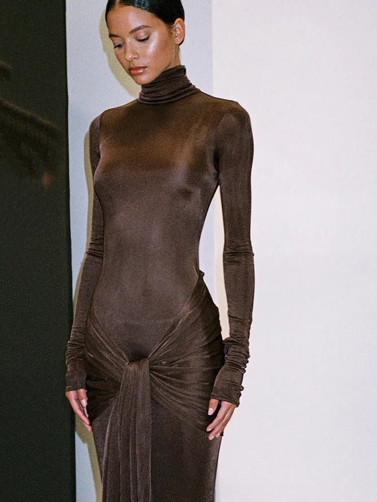 Overstock Sale knit dressA&A Luxe High Neck Long Sleeve Maxi Bodycon Dress