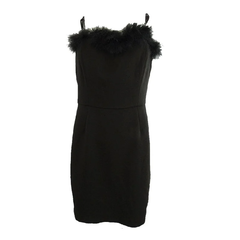 Buy Now winter dressLaundry by Shelli Segal Women's Faux-Feather-Trim Sheath Dress (10, Black)