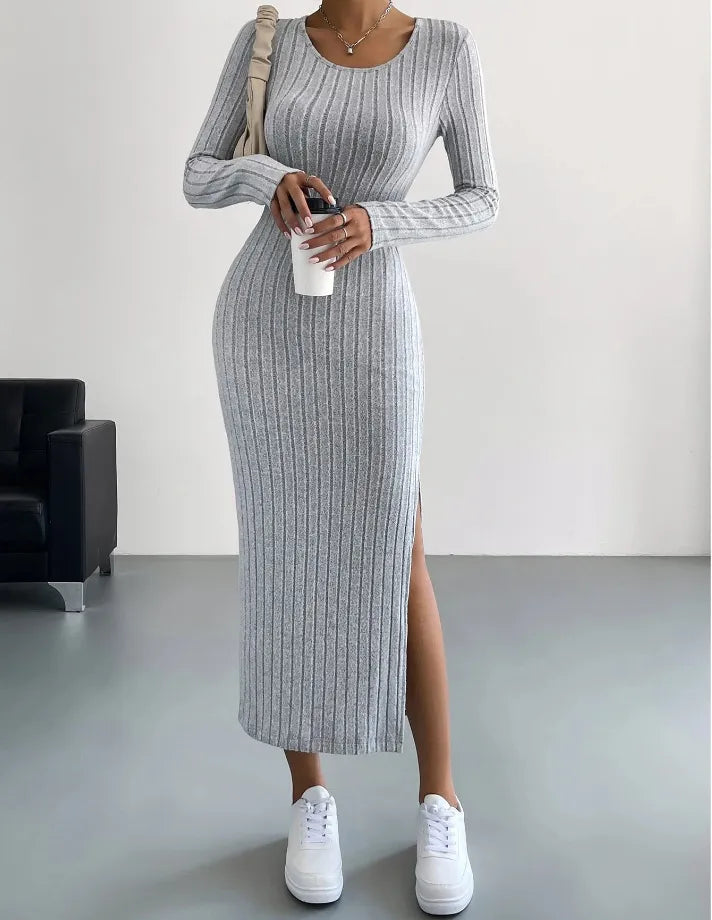Can't Miss ashionable dressA&A Round Neck Long Sleeve Slit Midaxi Knit set