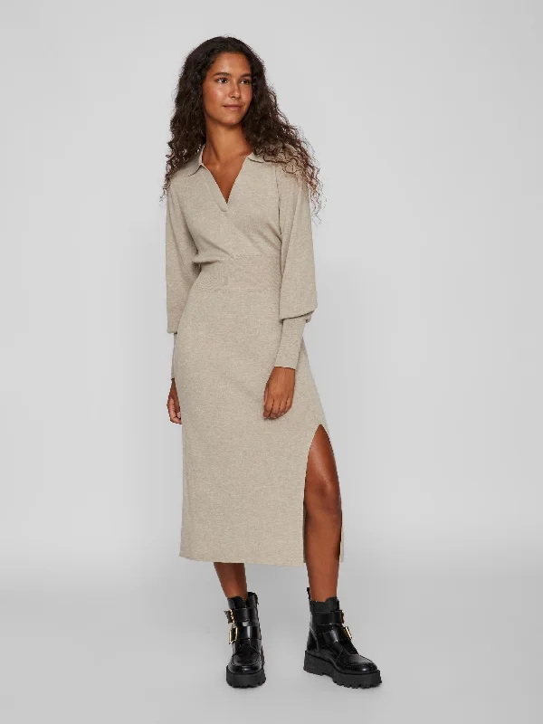 Amazing Deals summer dressARLA COLLAR KNIT DRESS (NATURAL MELANGE)