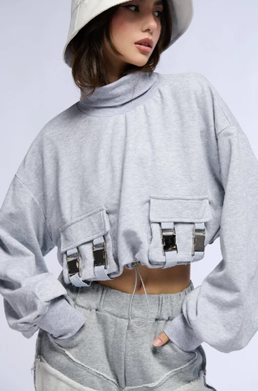 Bonus Savings LENI CARGO POCKET MOCK NECK SWEATSHIRT
