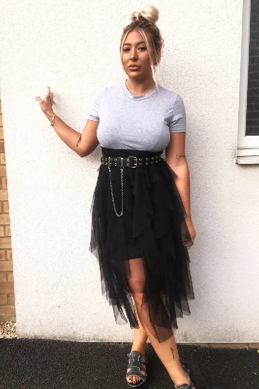Price Drop Alert midi dressGrey Top Black Tulle Skirt Dress - Pola