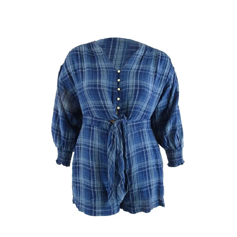 Great Bargains casual knit dressLauren Ralph Lauren Women's Plaid Tissue Linen Romper (12, Blue Multi)