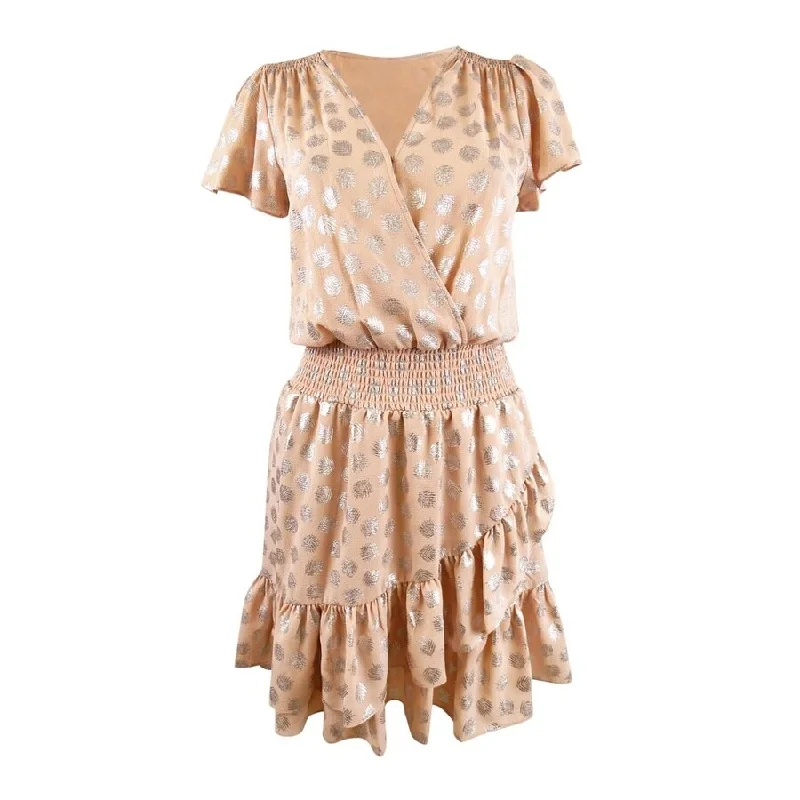Lowest Price puff sleeve dressMICHAEL Michael Kors Women's Julia Foil-Print Smock-Waist Dress (L, Rosewater)