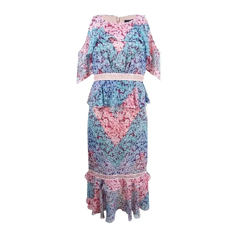 Year-End Sale winter dressJAX Women's Printed Cold-Shoulder Midi Dress 2, Pink/Blue Pastel Year-End Sale winter dressJAX Women's Printed Cold-Shoulder Midi Dress 2, Pink/Blue Pastel